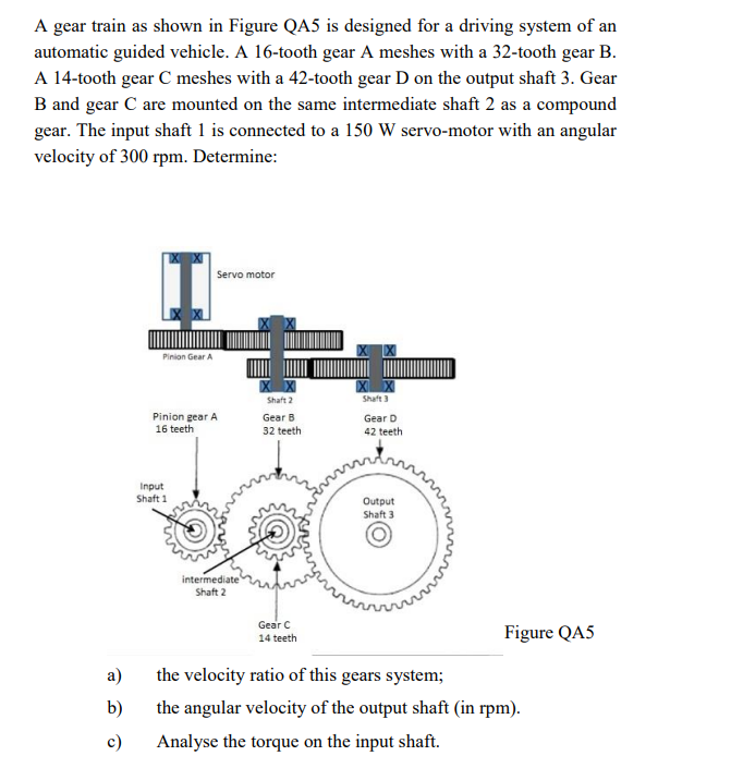 A Gear Train As Shown In Figure Qa5 Is Designed For A Driving System Of An Automatic Guided Vehicle A 16 Tooth Gear A M 1