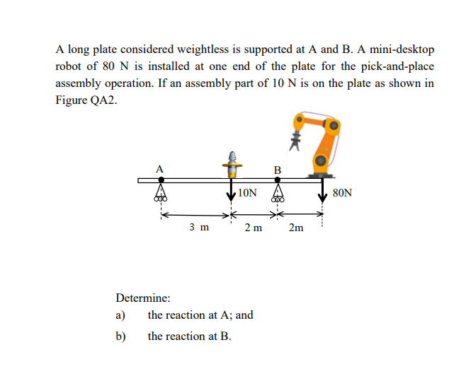 A Long Plate Considered Weightless Is Supported At A And B A Mini Desktop Robot Of 80 N Is Installed At One End Of The 1