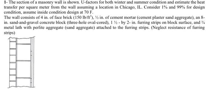 1 The Section Of A Masonry Wall Is Shown U Factors For Both Winter And Summer Condition And Estimate The Heat Transfer 1