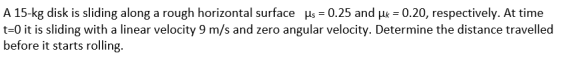 A 15 Kg Disk Is Sliding Along A Rough Horizontal Surface Fs 0 25 And X 0 20 Respectively At Time T 0 It Is Sliding 1