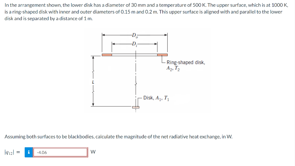 In The Arrangement Shown The Lower Disk Has A Diameter Of 30 Mm And A Temperature Of 500 K The Upper Surface Which Is 1