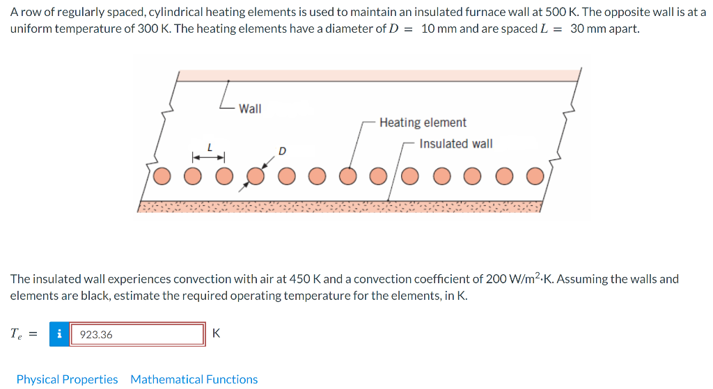 A Row Of Regularly Spaced Cylindrical Heating Elements Is Used To Maintain An Insulated Furnace Wall At 500 K The Oppo 1