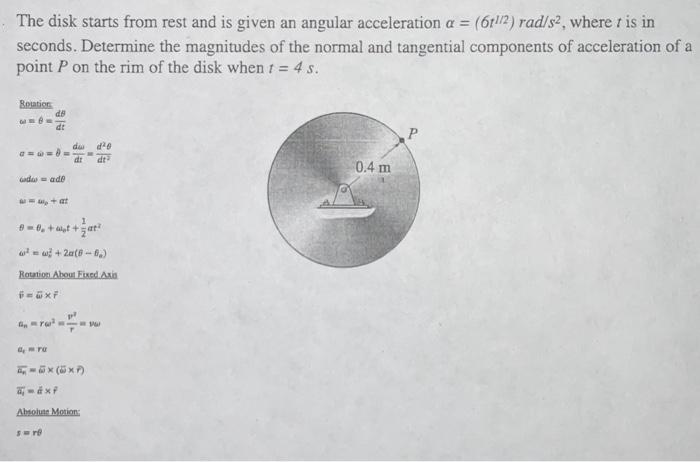 The Disk Starts From Rest And Is Given An Angular Acceleration A 611 2 Rad S2 Where T Is In Seconds Determine The 1