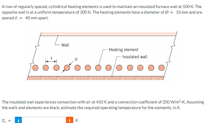 Arow Of Regularly Spaced Cylindrical Heating Elements Is Used To Maintain An Insulated Furnace Wall At 500 K The Oppos 1