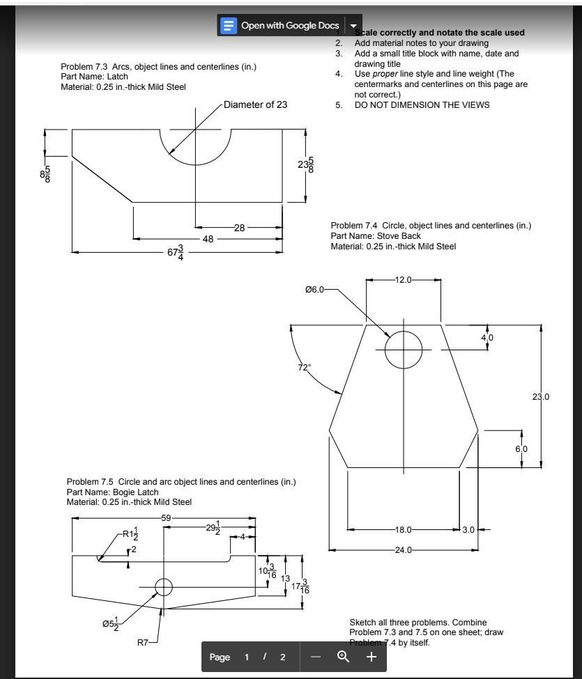 V Complete A Total Of Five 5 Single View Drawing Problems 7 4 Stove Back Pdf 7 3 Latch Pdf 7 5 Bogey Latch Pdf 1