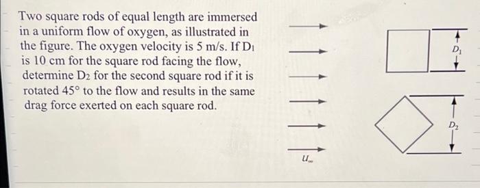 D Two Square Rods Of Equal Length Are Immersed In A Uniform Flow Of Oxygen As Illustrated In The Figure The Oxygen Vel 1