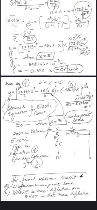 Use The Class Problem Arche For X Oto 15 T Use 0 5 Ft Increments Show Values For Y Derection You Nave A Esuatu For O 9