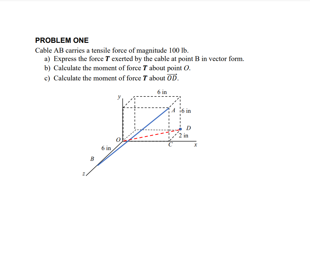 Problem One Cable Ab Carries A Tensile Force Of Magnitude 100 Lb A Express The Force T Exerted By The Cable At Point B 1