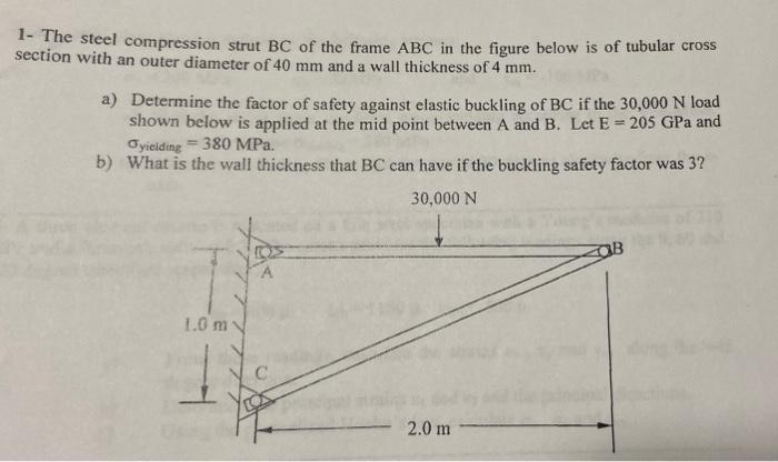 1 The Steel Compression Strut Bc Of The Frame Abc In The Figure Below Is Of Tubular Cross Section With An Outer Diamete 1