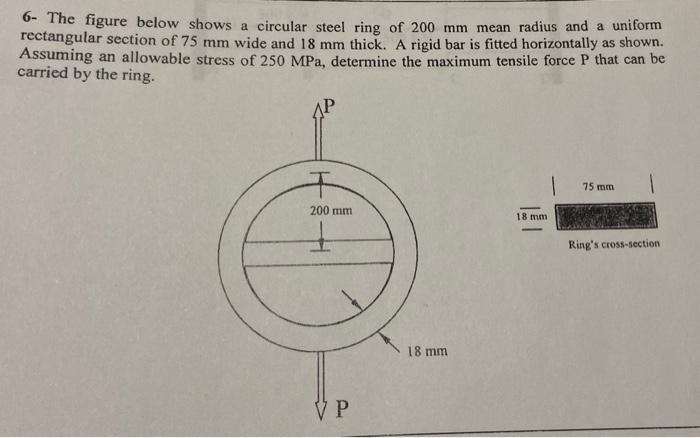 6 The Figure Below Shows A Circular Steel Ring Of 200 Mm Mean Radius And A Uniform Rectangular Section Of 75 Mm Wide An 1
