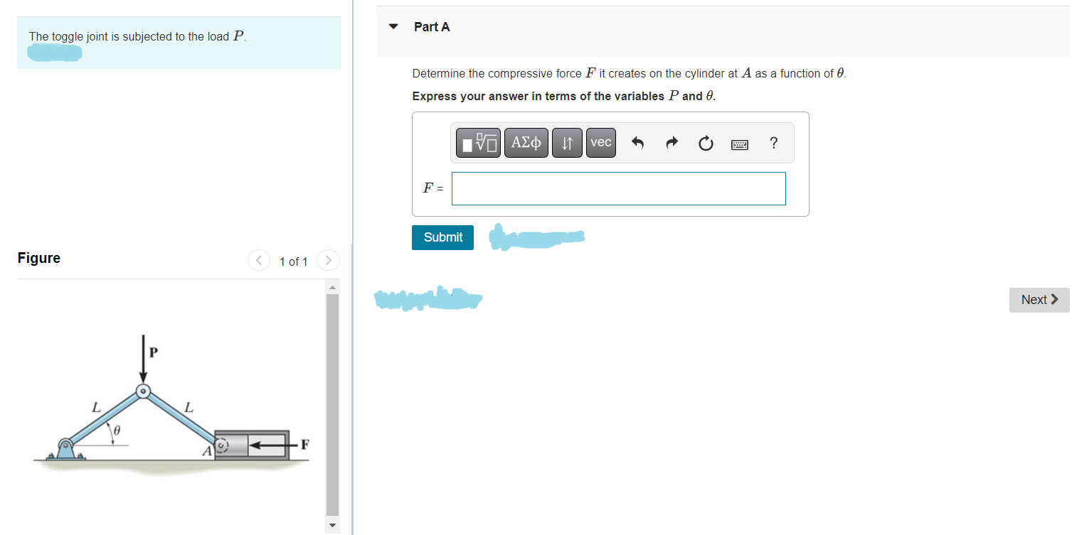 Part A The Toggle Joint Is Subjected To The Load P Determine The Compressive Force Fit Creates On The Cylinder At A As 1