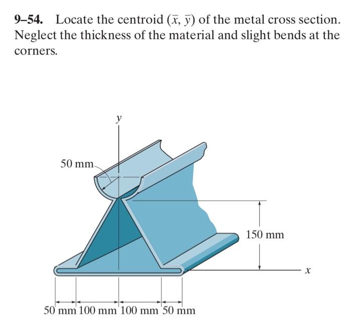 9 54 Locate The Centroid X Y Of The Metal Cross Section Neglect The Thickness Of The Material And Slight Bends At T 1