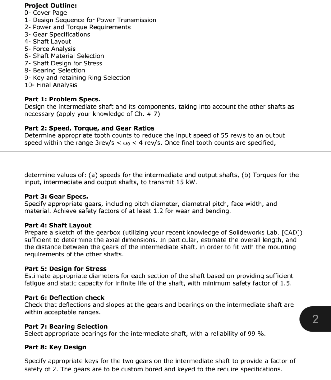 Project Description For The Case Study Problem Change The Power Requirement To 40 Horsepower Design The Intermediate S 2