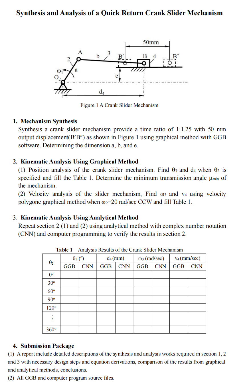 Synthesis And Analysis Of A Quick Return Crank Slider Mechanism 50mm A 3 B B B 01 A E D4 Figure 1 A Crank Slider Mechan 1