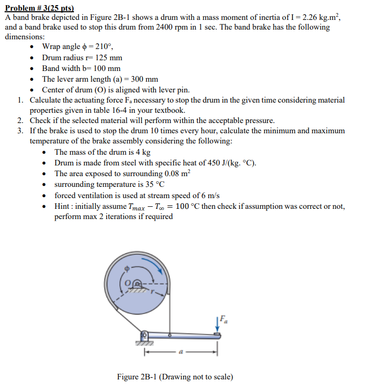 Problem 3 25 Pts A Band Brake Depicted In Figure 2b 1 Shows A Drum With A Mass Moment Of Inertia Of I 2 26 Kg M An 1