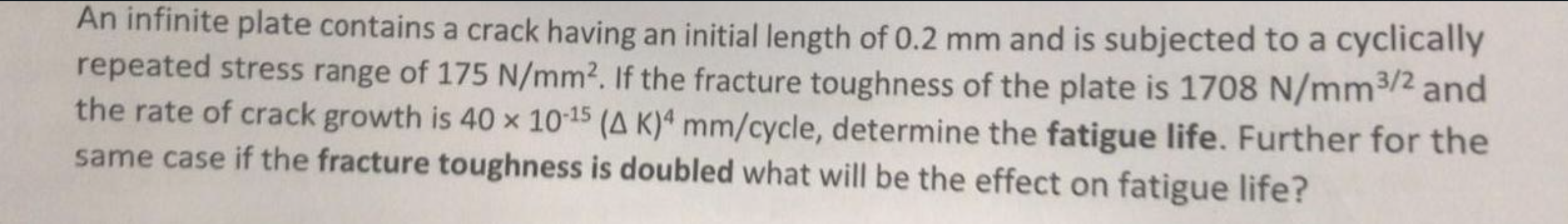 An Infinite Plate Contains A Crack Having An Initial Length Of 0 2 Mm And Is Subjected To A Cyclically Repeated Stress R 1