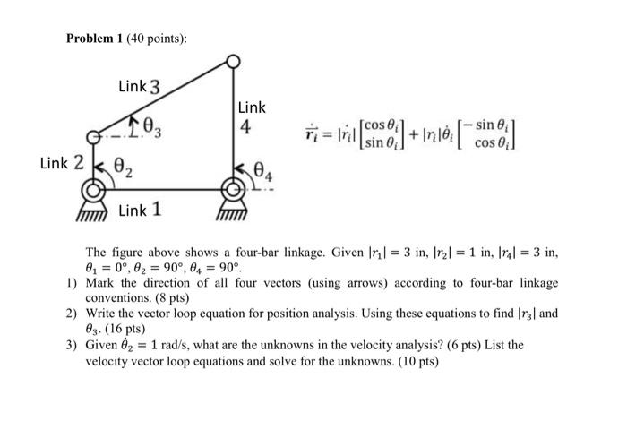Problem 1 40 Points Link 3 103 Link 4 Sin 7 Wil In A Cos Cos Sin Link 2 02 Link 1 The Figure Above Shows A Four B 1