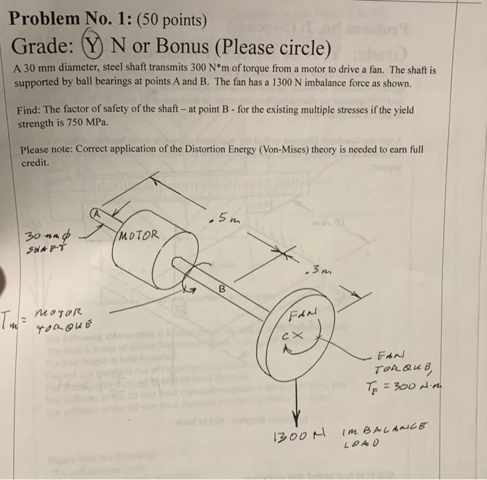 Problem No 1 50 Points Grade Y Nor Bonus Please Circle A 30 Mm Diameter Steel Shaft Transmits 300 N M Of Torque 1