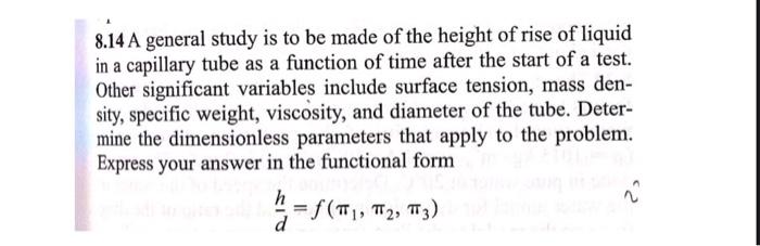 8 14 A General Study Is To Be Made Of The Height Of Rise Of Liquid In A Capillary Tube As A Function Of Time After The S 1
