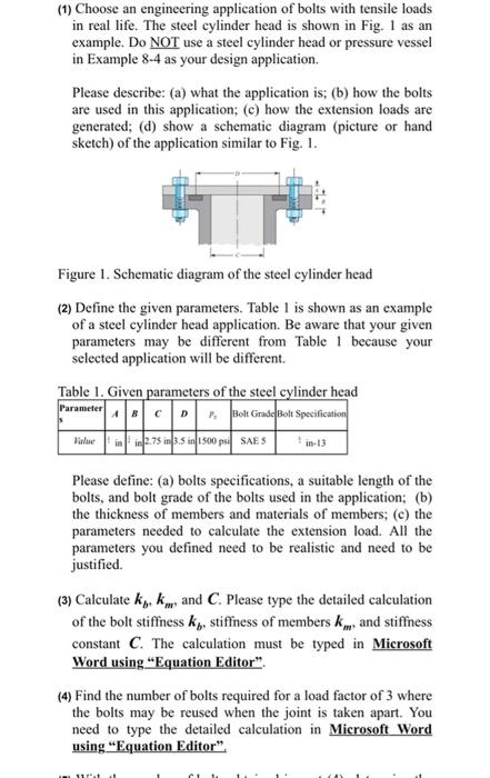 1 Choose An Engineering Application Of Bolts With Tensile Loads In Real Life The Steel Cylinder Head Is Shown In Fig 2