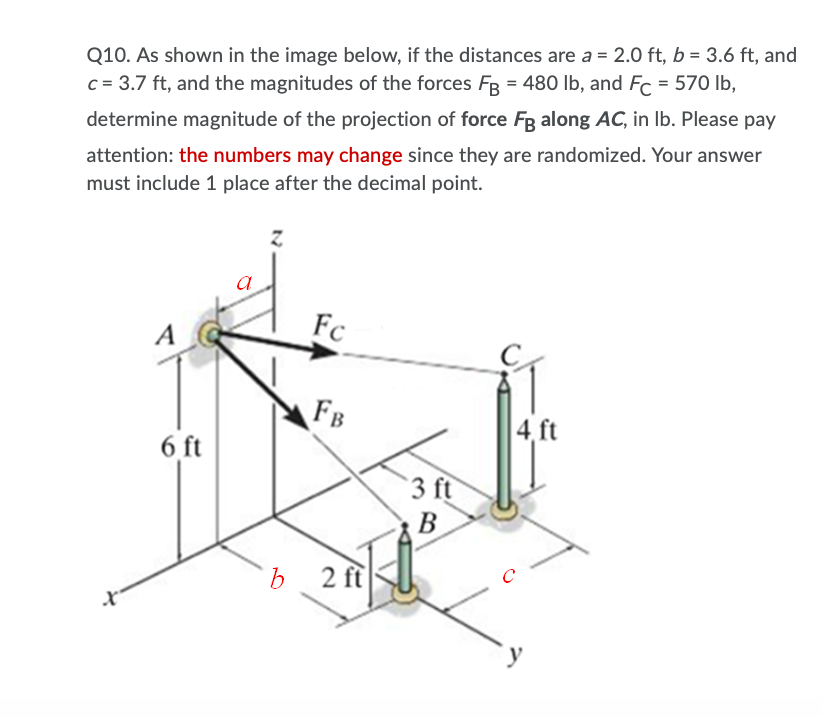 Q10 As Shown In The Image Below If The Distances Are A 2 0 Ft B 3 6 Ft And C 3 7 Ft And The Magnitudes Of The 1