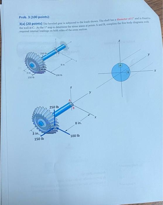 Prob 3 100 Points 3 A 20 Points The Beveled Gear Is Subjected To The Fonds Shown The Stuust Has A Diameter Of An 1