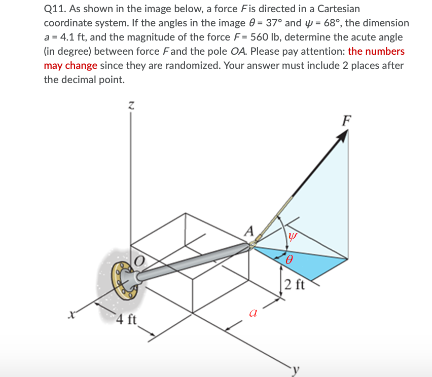 Q11 As Shown In The Image Below A Force Fis Directed In A Cartesian Coordinate System If The Angles In The Image 0 1