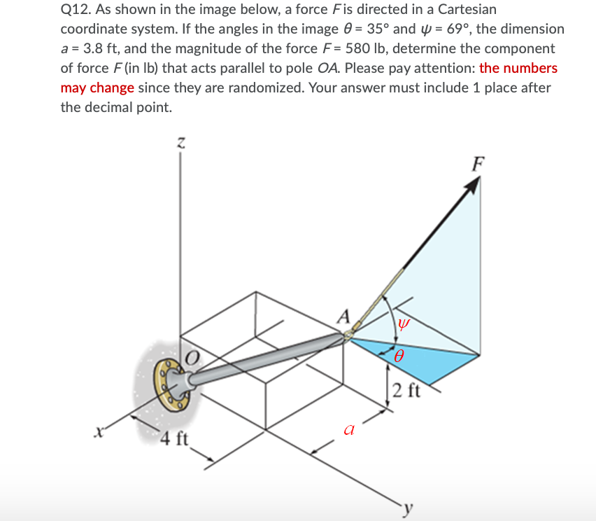 Q12 As Shown In The Image Below A Force Fis Directed In A Cartesian Coordinate System If The Angles In The Image 0 1