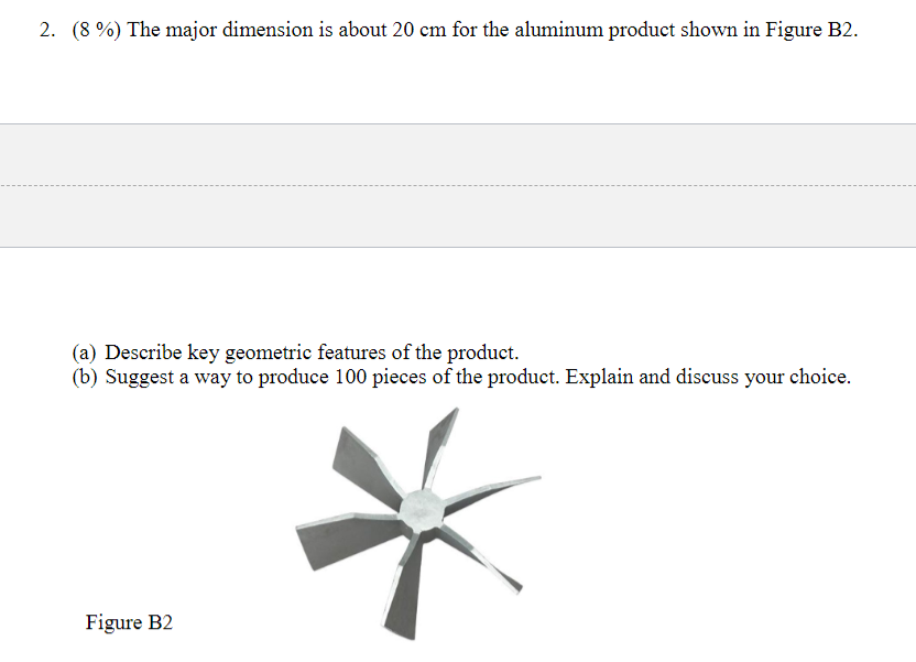2 8 The Major Dimension Is About 20 Cm For The Aluminum Product Shown In Figure B2 A Describe Key Geometric Feat 1