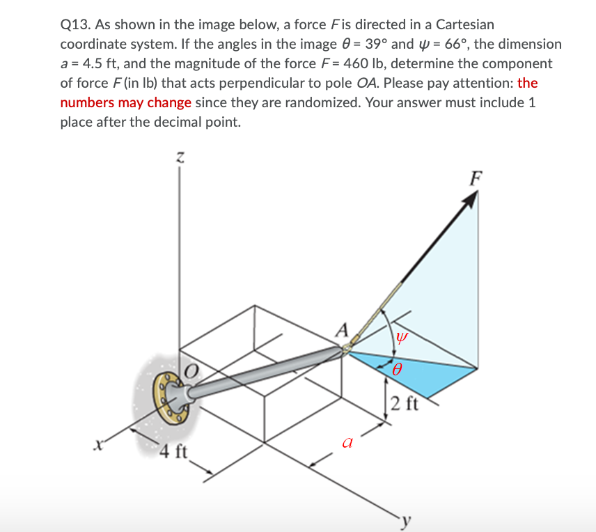 Q13 As Shown In The Image Below A Force Fis Directed In A Cartesian Coordinate System If The Angles In The Image 0 1