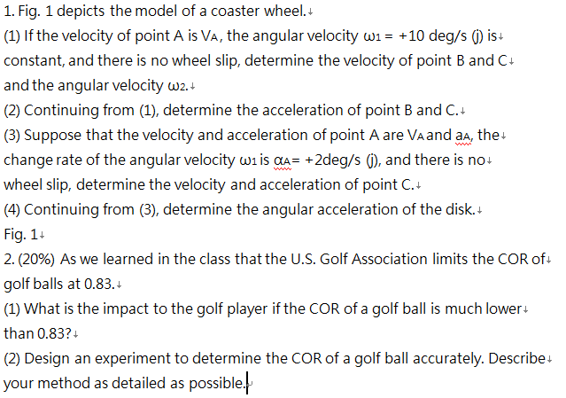 1 Fig 1 Depicts The Model Of A Coaster Wheel 1 If The Velocity Of Point A Is Va The Angular Velocity Wi 10 D 1