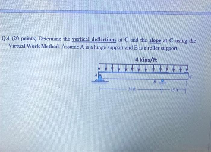 Q 4 20 Points Determine The Vertical Deflections At C And The Slope At C Using The Virtual Work Method Assume A Is A 1