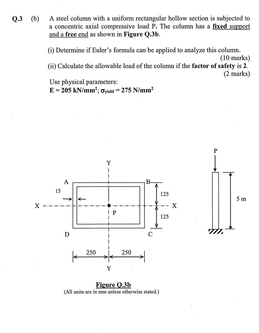 Q 3 B A Steel Column With A Uniform Rectangular Hollow Section Is Subjected To A Concentric Axial Compressive Load P 1