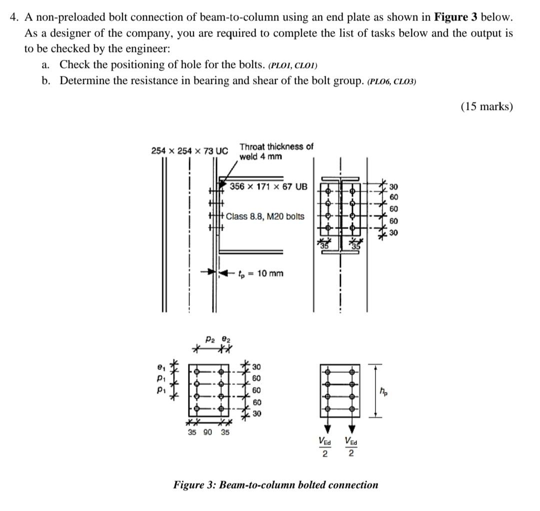4 A Non Preloaded Bolt Connection Of Beam To Column Using An End Plate As Shown In Figure 3 Below As A Designer Of The 1