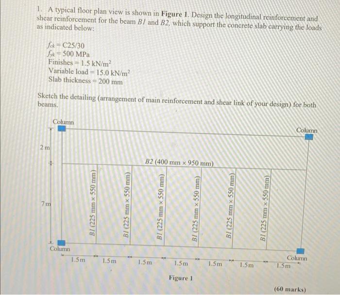 1 A Typical Floor Plan View Is Shown In Figure 1 Design The Longitudinal Reinforcement And Shear Reinforcement For The 1