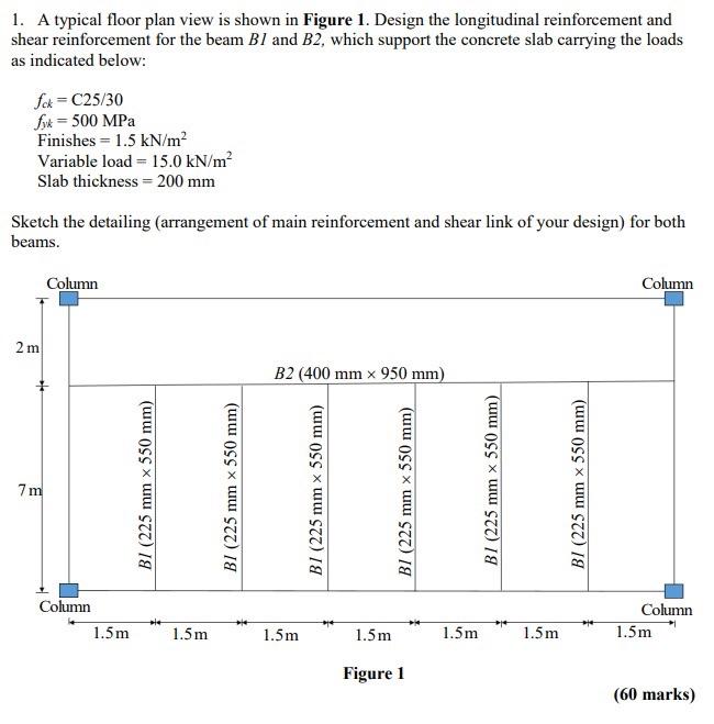 1 A Typical Floor Plan View Is Shown In Figure 1 Design The Longitudinal Reinforcement And Shear Reinforcement For The 1