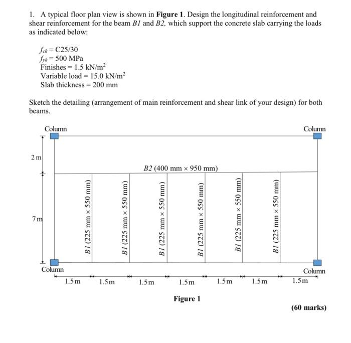 1 A Typical Floor Plan View Is Shown In Figure 1 Design The Longitudinal Reinforcement And Shear Reinforcement For The 1