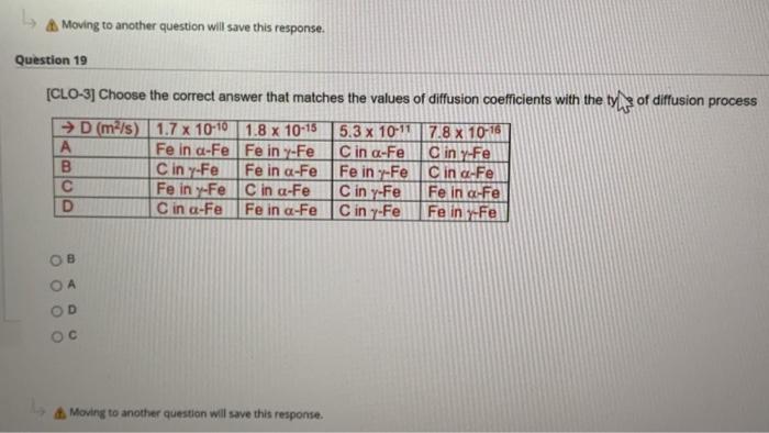 Moving To Another Question Will Save This Response Question 19 Clo 3 Choose The Correct Answer That Matches The Value 1