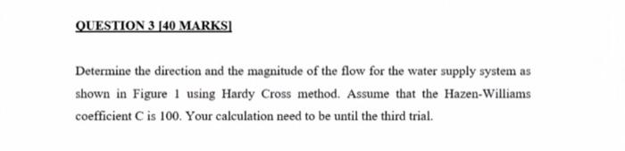 Question 3 40 Marksi Determine The Direction And The Magnitude Of The Flow For The Water Supply System As Shown In Figu 1