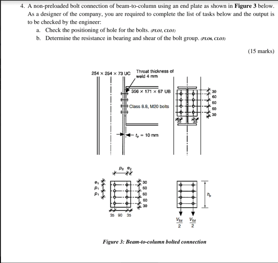 4 A Non Preloaded Bolt Connection Of Beam To Column Using An End Plate As Shown In Figure 3 Below As A Designer Of The 1