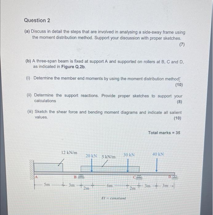 Question 2 A Discuss In Detail The Steps That Are Involved In Analysing A Side Sway Frame Using The Moment Distributio 1