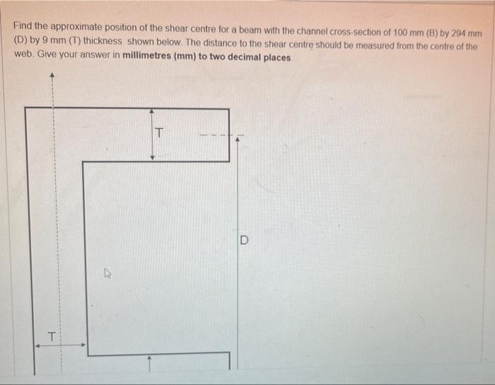 Find The Approximate Position Of The Shear Centre For A Beam With The Channel Cross Section Of 100 Mm 8 By 294 Mm D 1