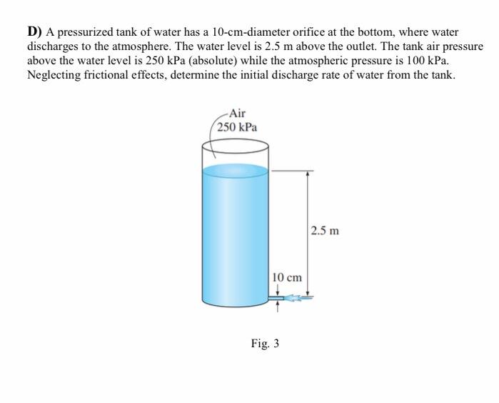 D A Pressurized Tank Of Water Has A 10 Cm Diameter Orifice At The Bottom Where Water Discharges To The Atmosphere The 1