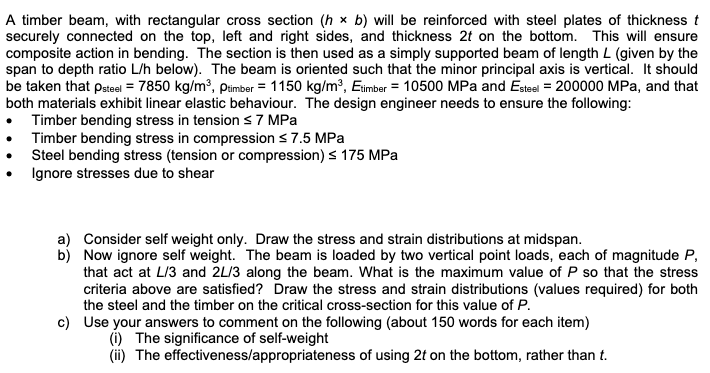 A Timber Beam With Rectangular Cross Section H X B Will Be Reinforced With Steel Plates Of Thickness T Securely Conne 1