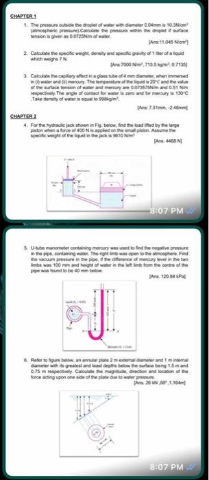 Chapter 1 1 The Pressure Outside The Droplet Of Water 103 Atmospheric Pressure Calculate The Pressure In The Droplet S 1