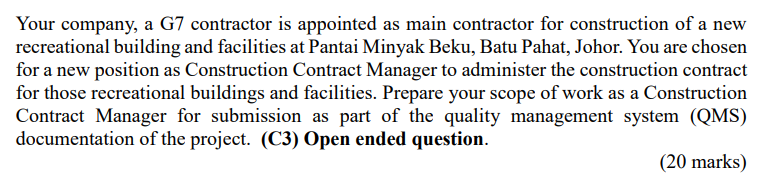 Your Company A G7 Contractor Is Appointed As Main Contractor For Construction Of A New Recreational Building And Facili 1