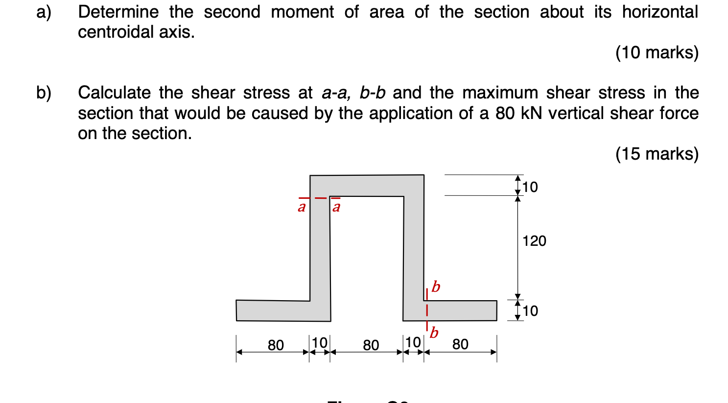 A Determine The Second Moment Of Area Of The Section About Its Horizontal Centroidal Axis 10 Marks B Calculate Th 1