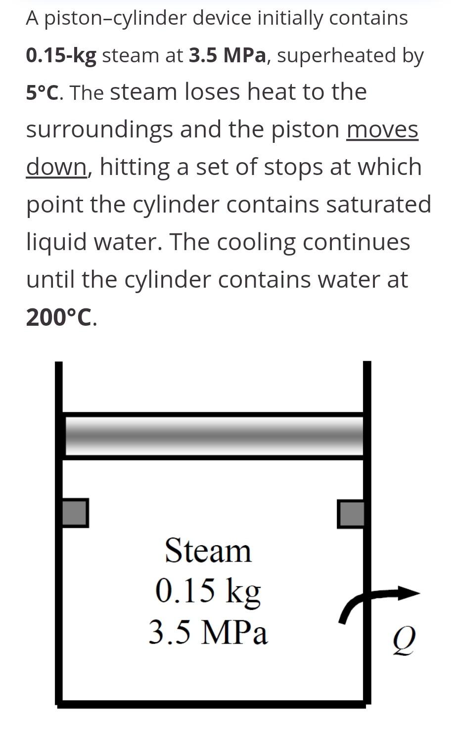 A Piston Cylinder Device Initially Contains 0 15 Kg Steam At 3 5 Mpa Superheated By 5 C The Steam Loses Heat To The Su 1
