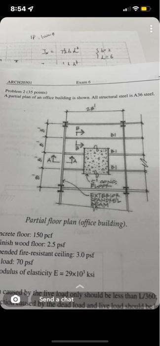 8 54 4 Ip Ixabe 226 Arch20101 Problem 2035 Points A Partial Plan Of An Office Building Is Shown All Structural Steel Is 1