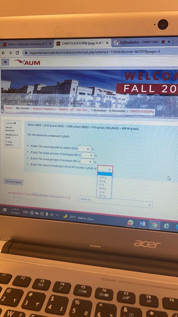 Home American University Of Th X Chm115 1ca1 10 Page 4 Of 1 X Bigbluebutton Chm115 M7 C Myportal Aum Edu Kw Mod 1